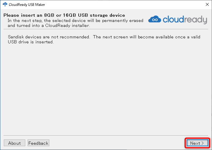 CloudRead USB Maker の画面 USBメモリをPCに接続